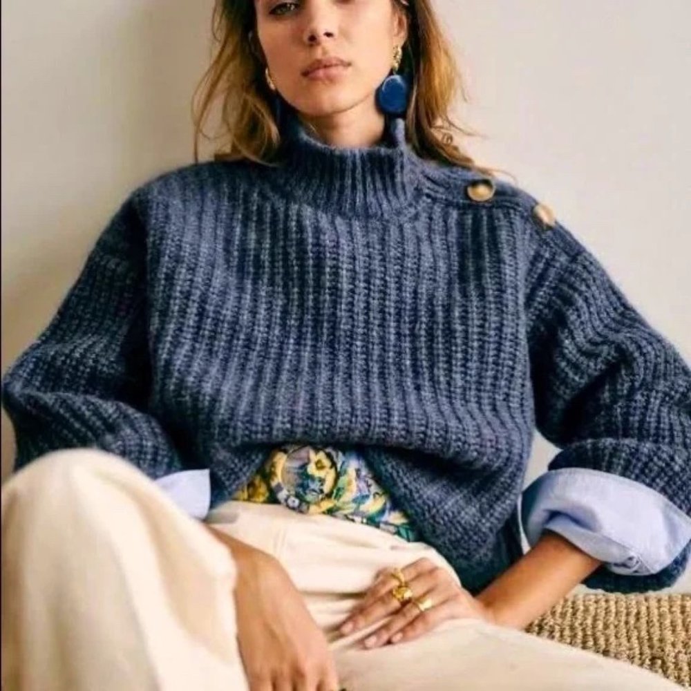 Sezane Oliver Jumper Sweater Marbled Blue XS